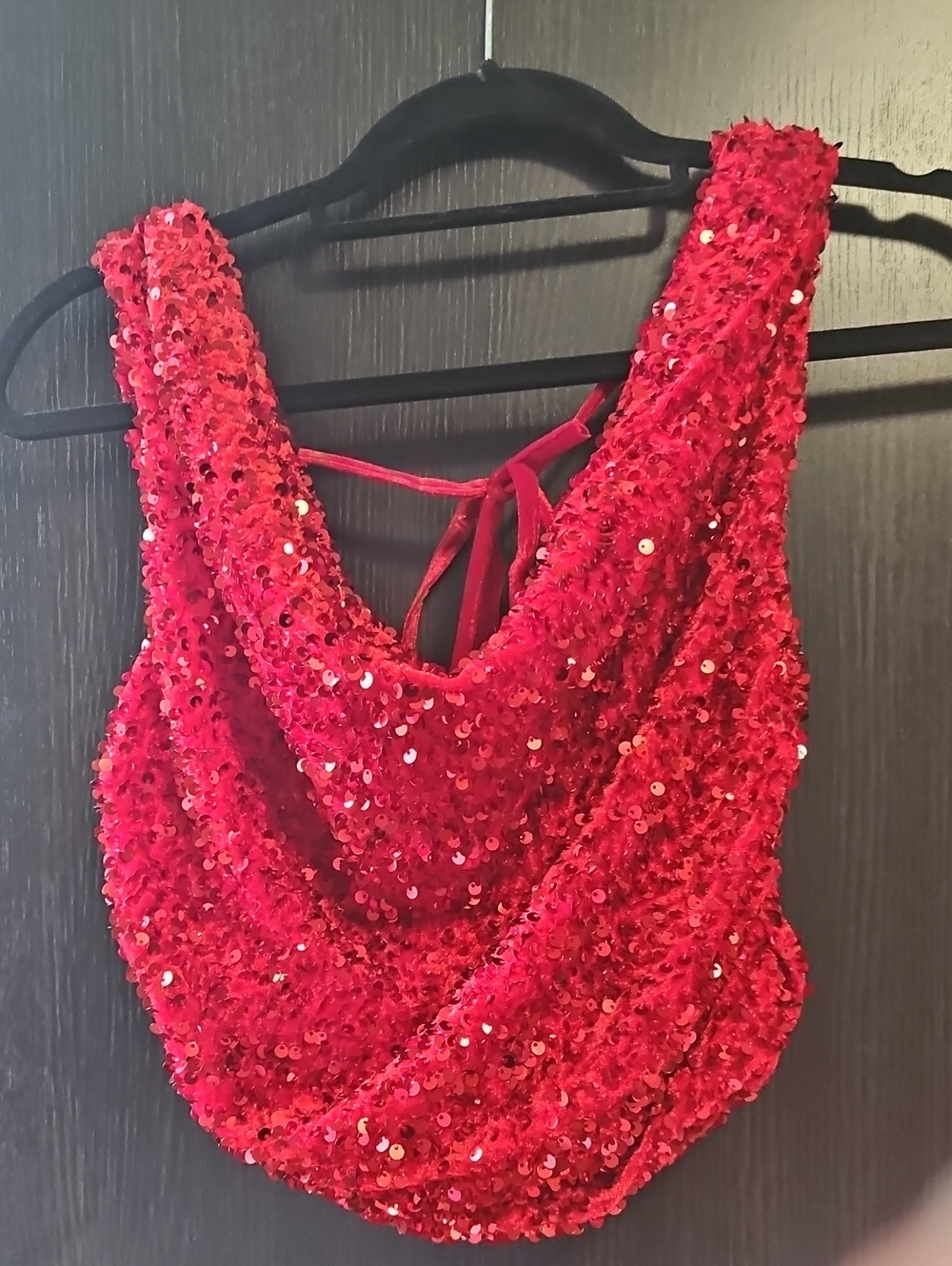 Red Sequin Draped Back Dress